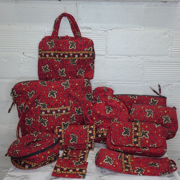 Vera Bradley Handbags - Vintage Vera Bradley Red Coin Red Fall Leaf Travel 12 pc Set
